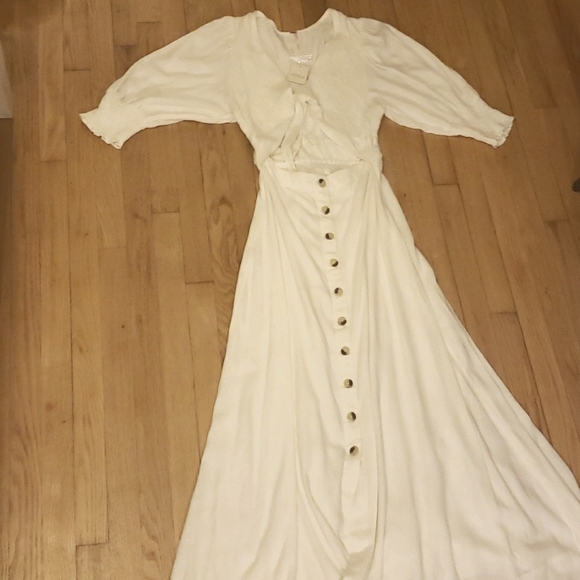 Free People Button Up String Of Hearts White Maxi Dress Size Medium - Picture 5 of 14